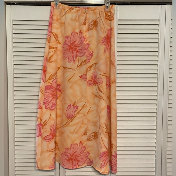 Vintage Kathie Lee Light Orange Flower Skirt, Size 10, pink and orange - Picture 2 of 2